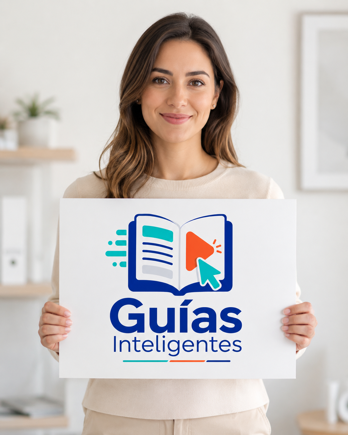 Persona sosteniendo el logo de Guías Inteligentes