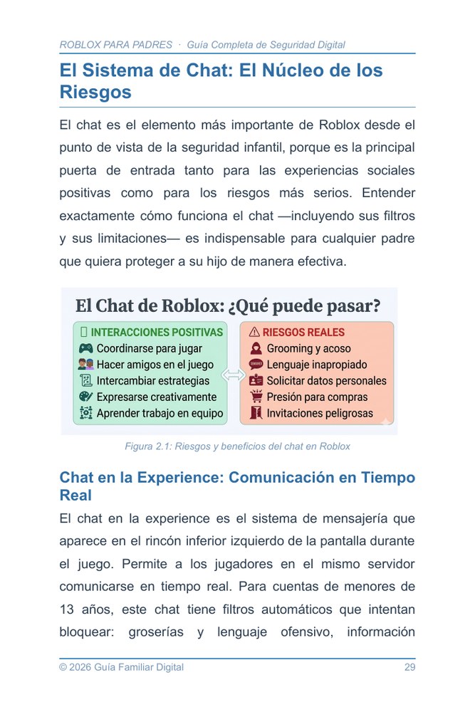 Vista previa sección de chat y riesgos en Roblox